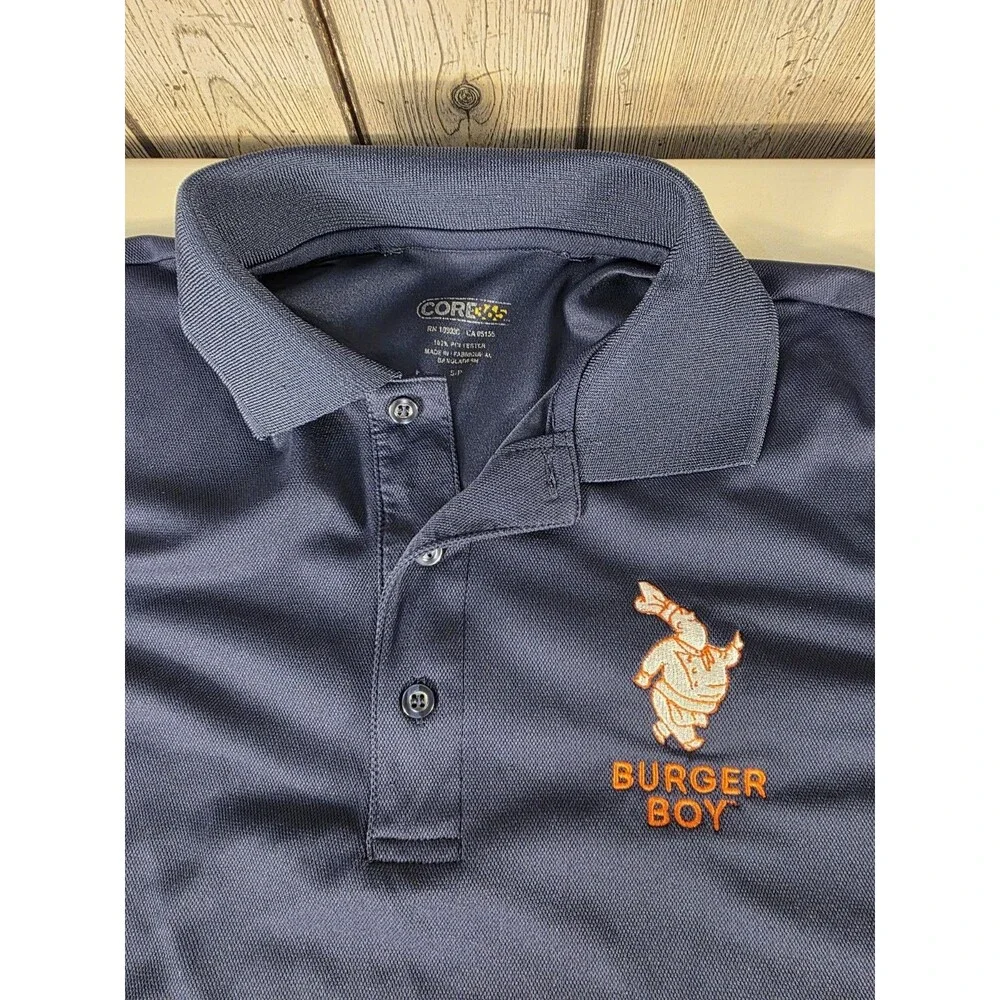 Burger Boy Employee Polo Shirt Worker Fast Food Mens Small Restaurant Navy